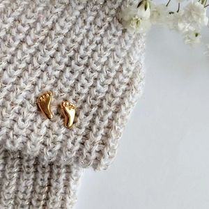 NEW Gold Baby Footprint Stud Earrings